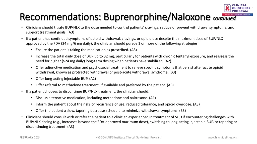 recommendations buprenorphine naloxone 1