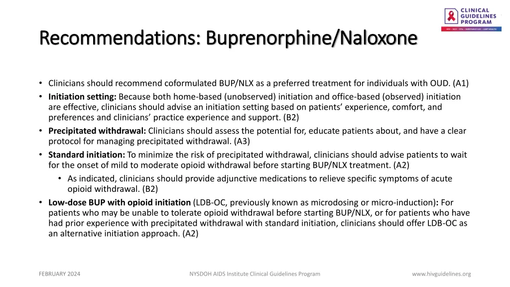 recommendations buprenorphine naloxone