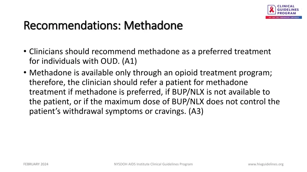 recommendations methadone recommendations