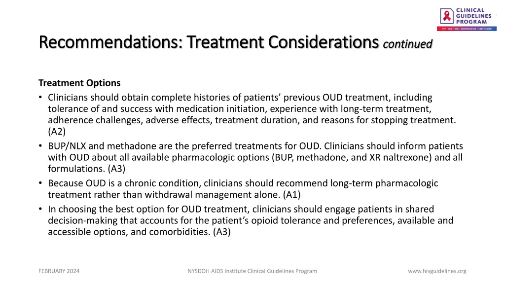 recommendations treatment considerations 1