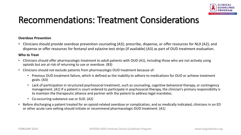 recommendations treatment considerations