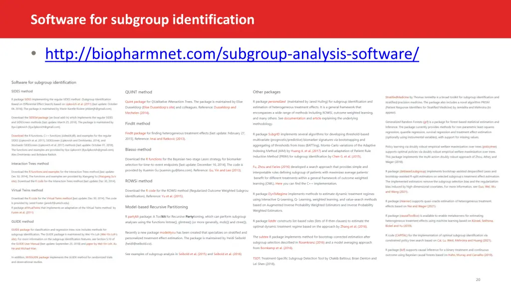 software for subgroup identification