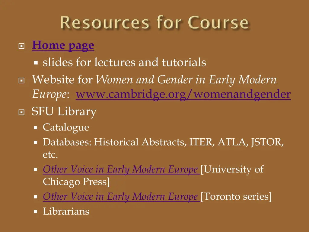 home page slides for lectures and tutorials