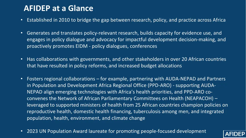 afidep at a glance