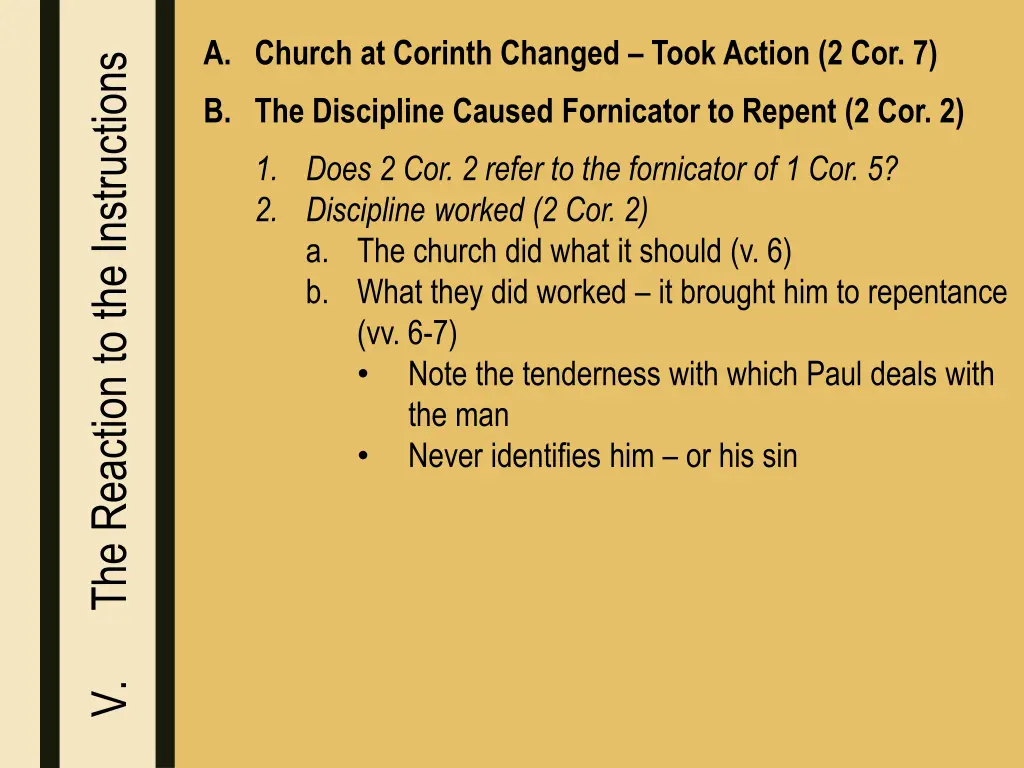 a church at corinth changed took action 2 cor 7 3