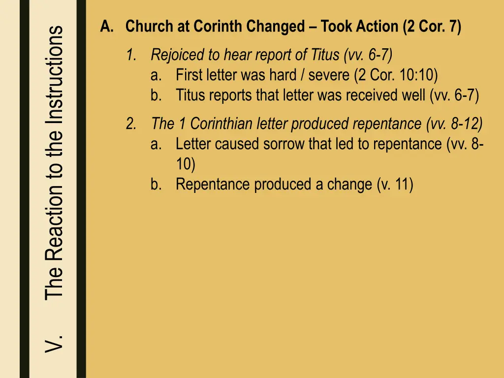 a church at corinth changed took action 2 cor 7