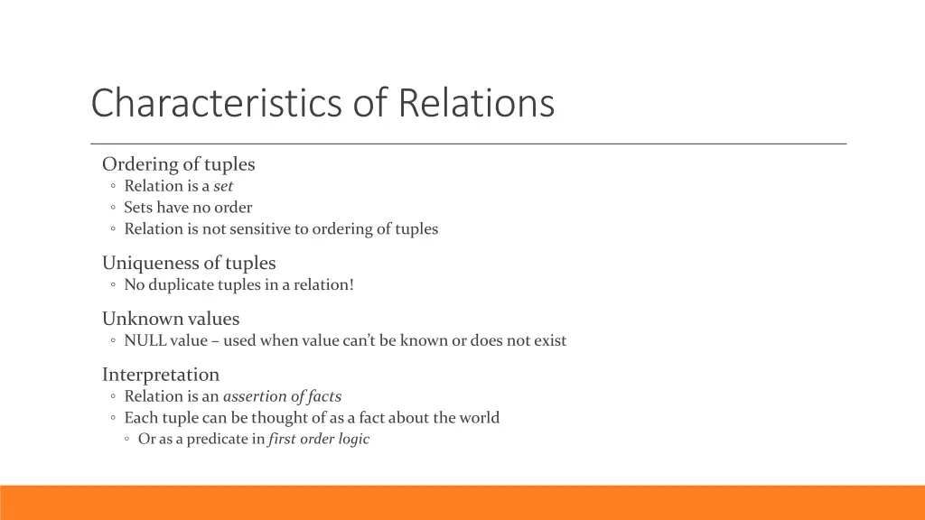 characteristics of relations