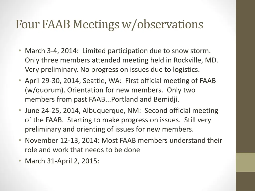 four faabmeetings w observations