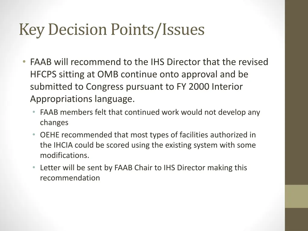key decision points issues