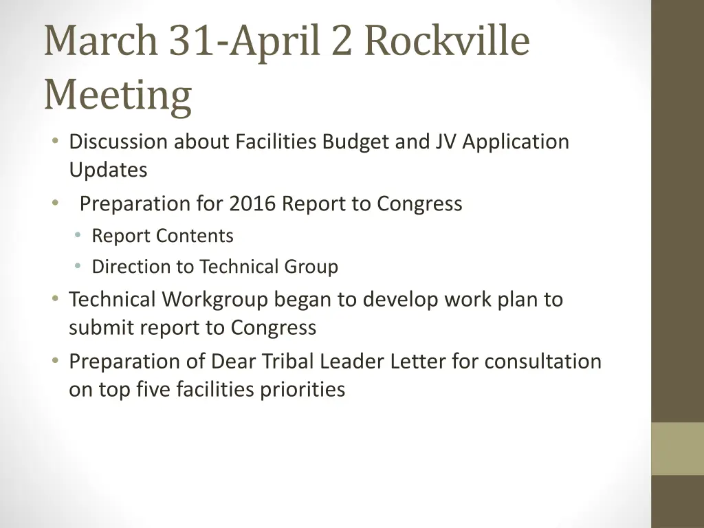march 31 april 2 rockville meeting discussion