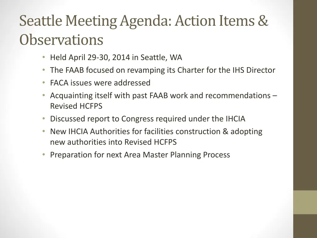 seattle meeting agenda action items observations