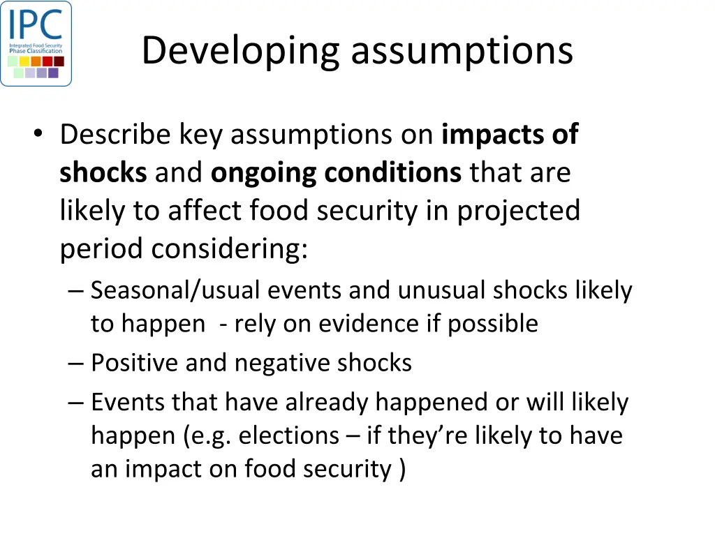 developing assumptions