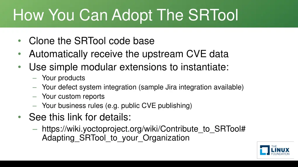 how you can adopt the srtool