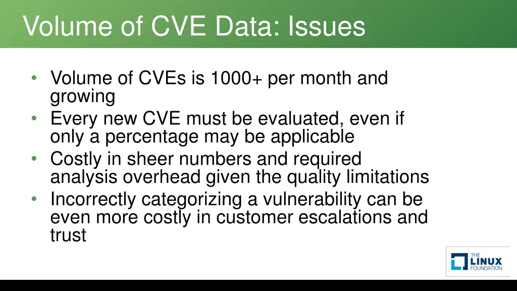 volume of cve data issues
