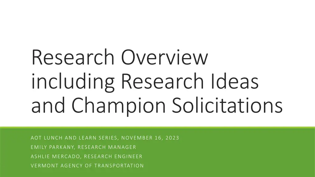 research overview including research ideas