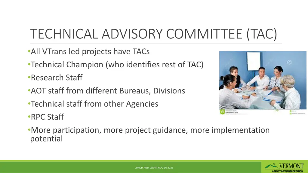 technical advisory committee tac all vtrans