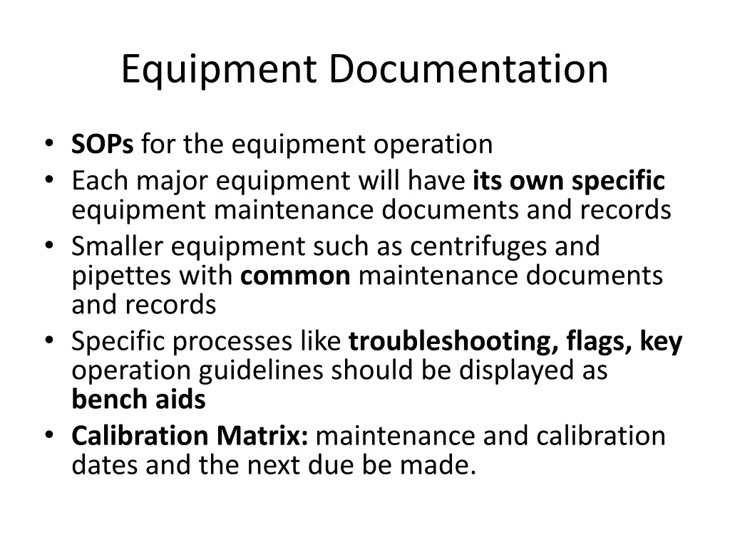 equipment documentation