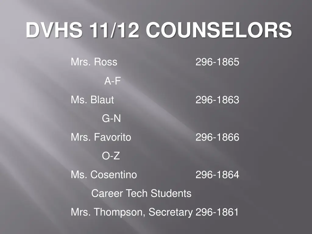 dvhs 11 12 counselors