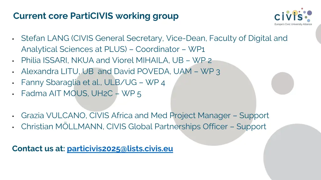 current core particivis working group