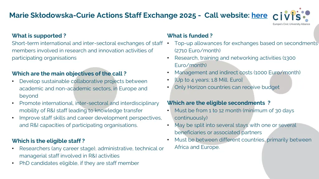 marie sk odowska curie actions staff exchange