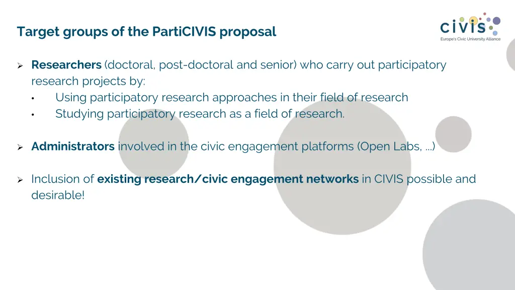 target groups of the particivis proposal
