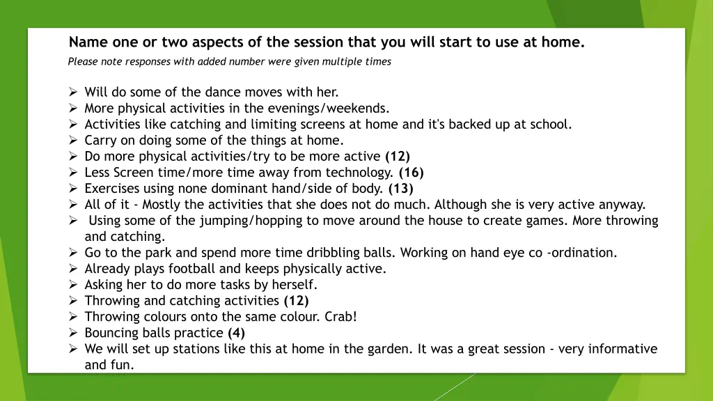 name one or two aspects of the session that