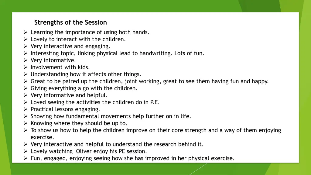 strengths of the session learning the importance