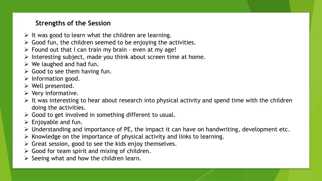 strengths of the session