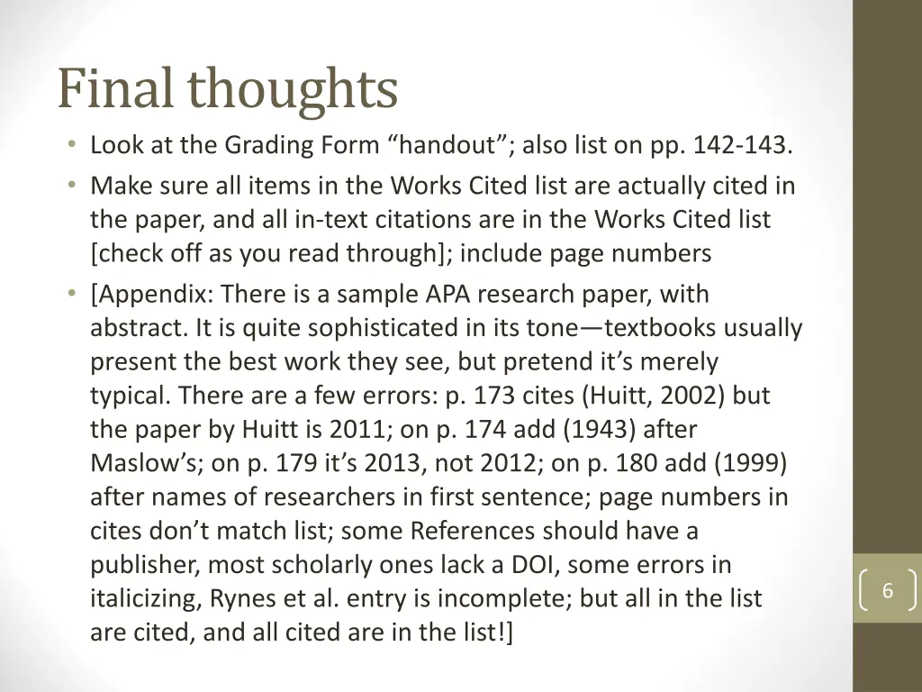 final thoughts look at the grading form handout