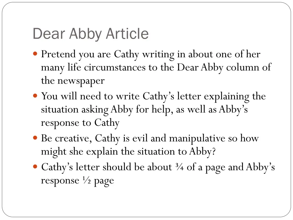 dear abby article pretend you are cathy writing