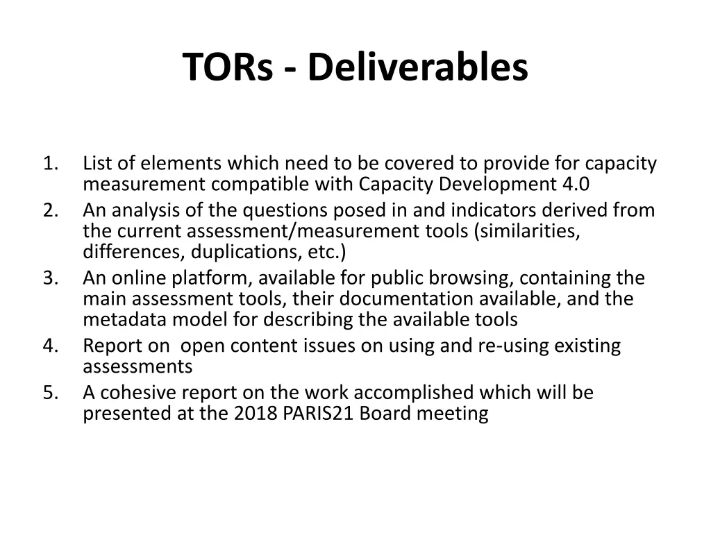 tors deliverables