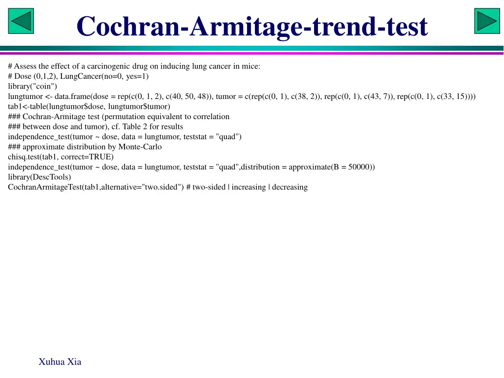 cochran armitage trend test