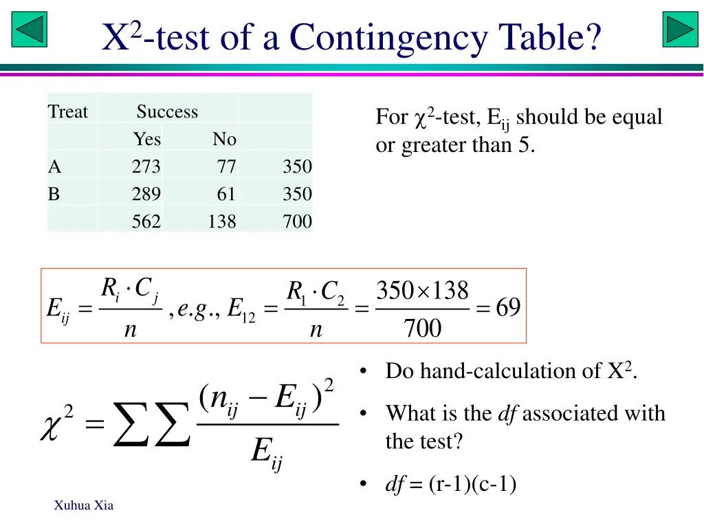 x 2 test of a contingency table