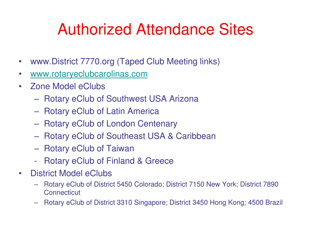 authorized attendance sites