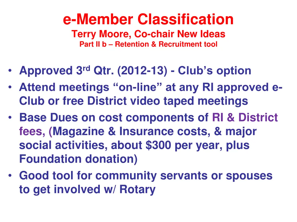 e member classification terry moore co chair