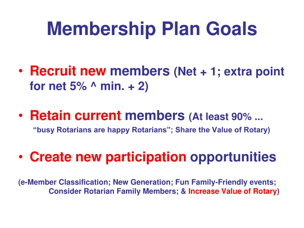 membership plan goals