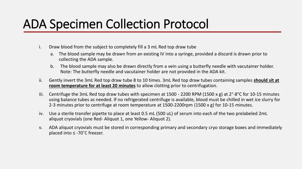 ada specimen collection protocol ada specimen