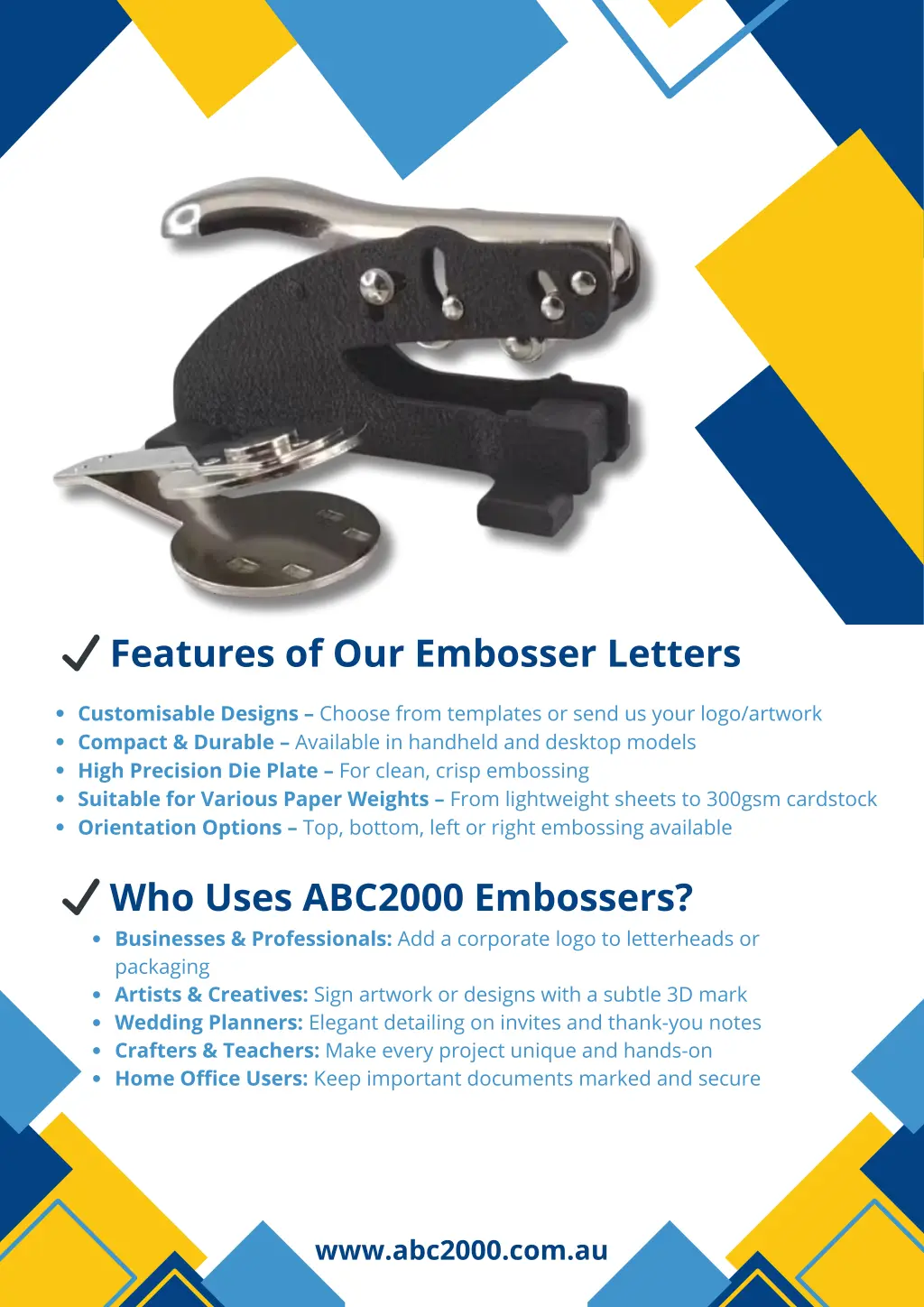 features of our embosser letters