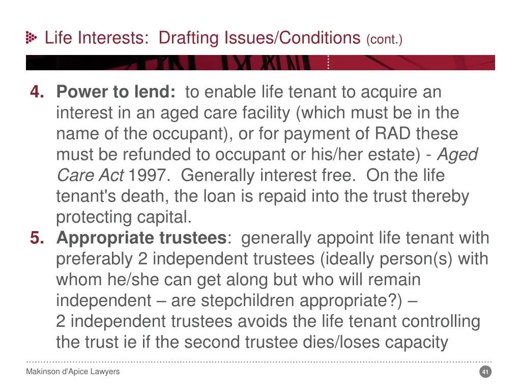 life interests drafting issues conditions cont 1