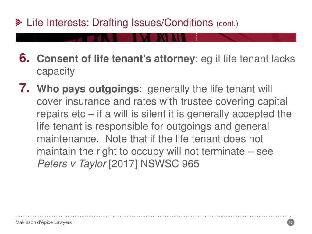 life interests drafting issues conditions cont 2