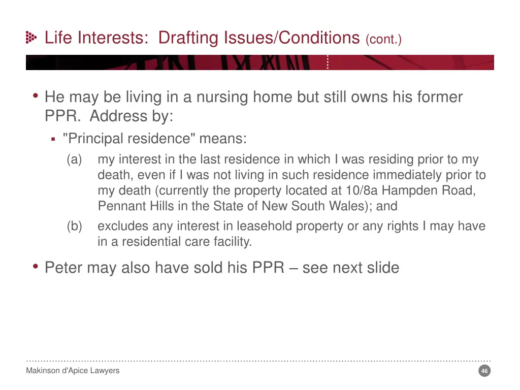 life interests drafting issues conditions cont 6