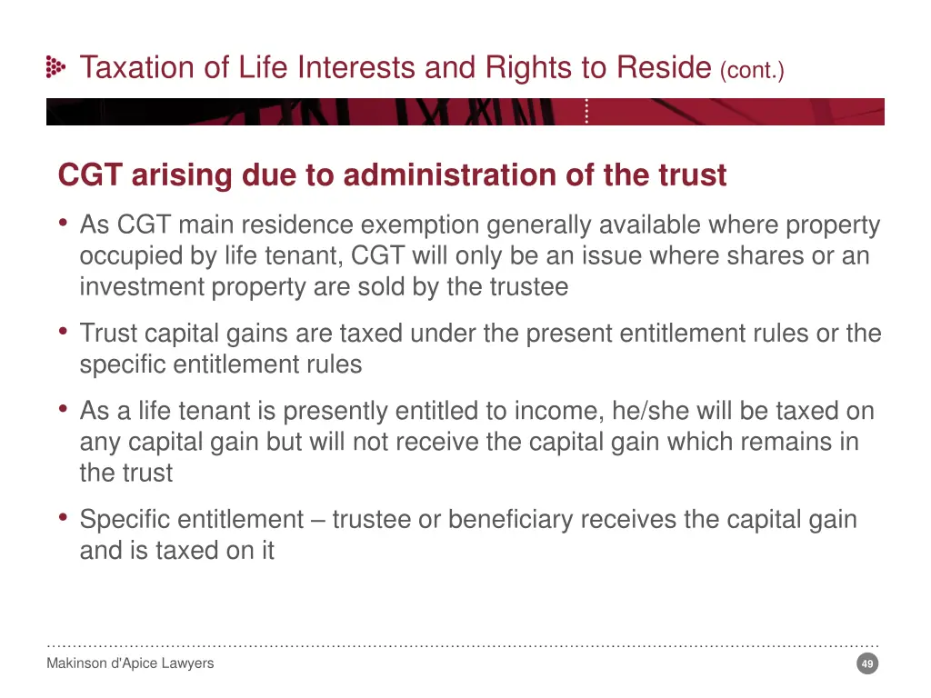 taxation of life interests and rights to reside 1