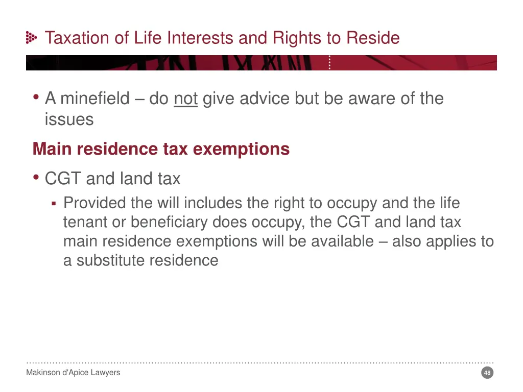 taxation of life interests and rights to reside