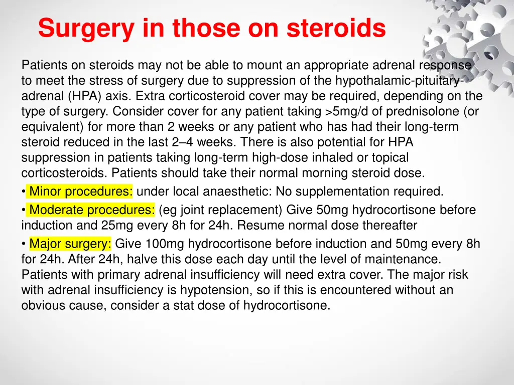 surgery in those on steroids