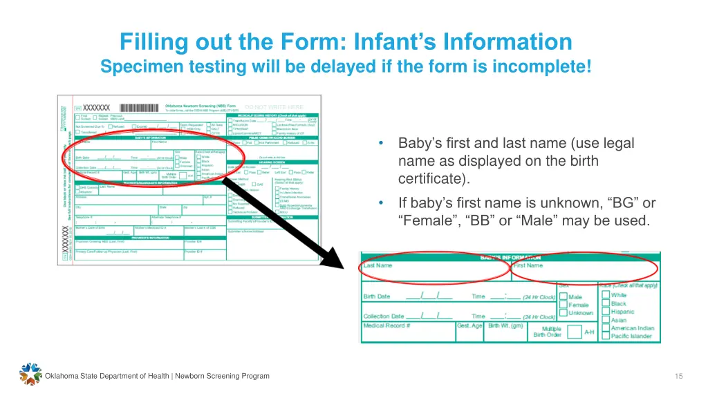 filling out the form infant s information