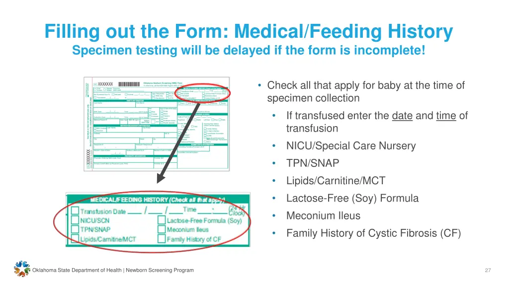 filling out the form medical feeding history