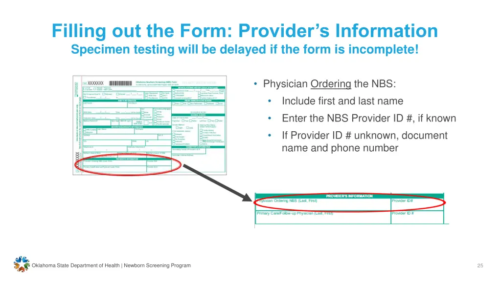 filling out the form provider s information