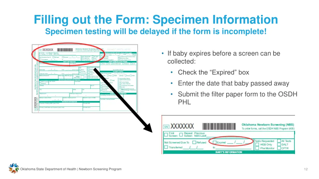 filling out the form specimen information 1