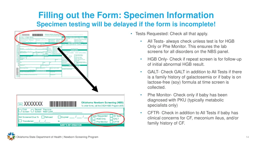 filling out the form specimen information 3