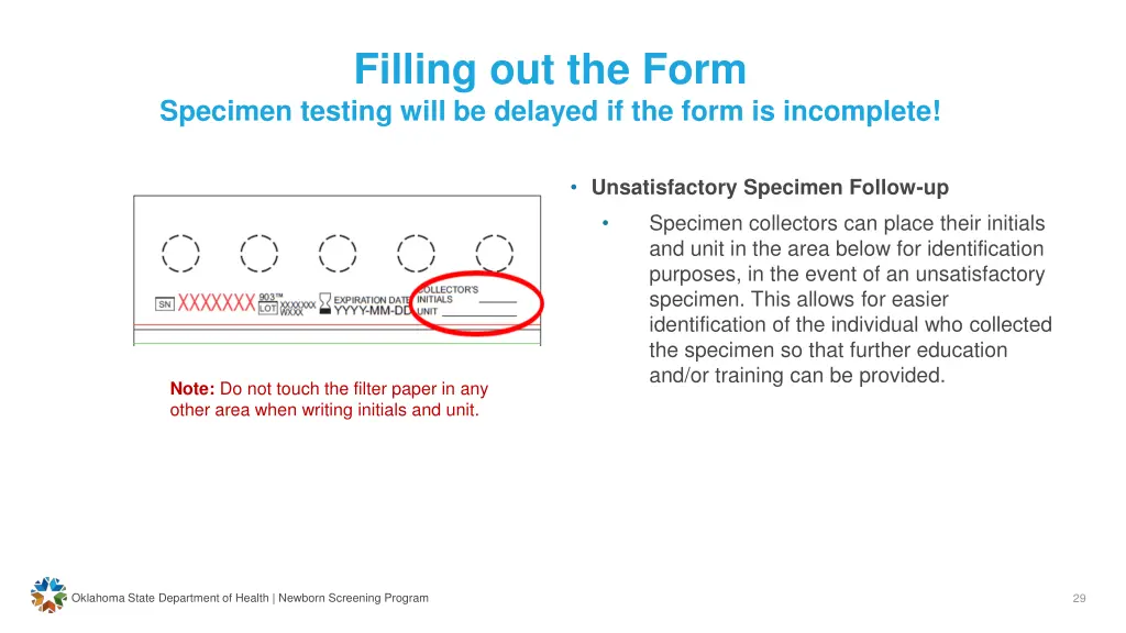 filling out the form specimen testing will 1